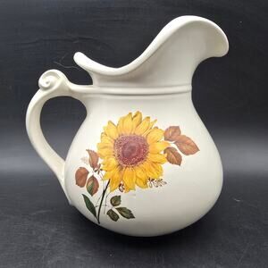 McCoy Sunflower Pitcher Jug White Vintage USA Pottery Cottagecore